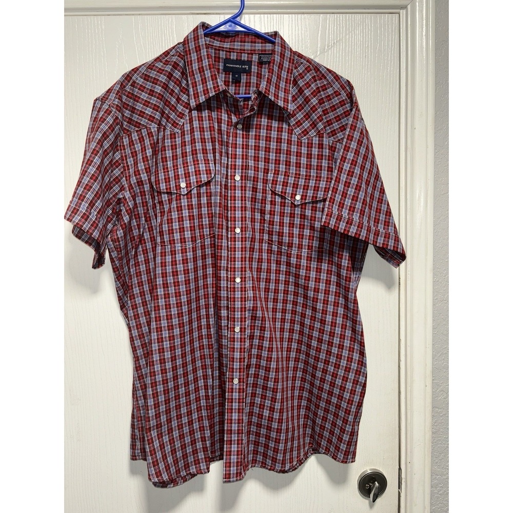 Men's Panhandle Slim Red‎ Plaid Western Pearl Snap Front Shirt, Large 17